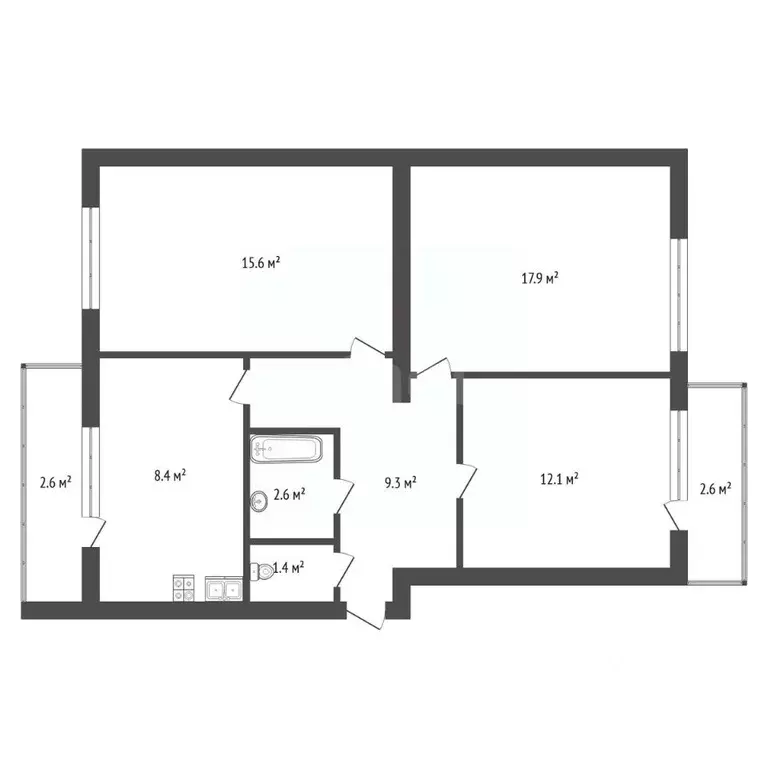 3-к кв. Крым, Сакский район, Новофедоровка пгт ул. Героев (67.3 м) - Фото 2