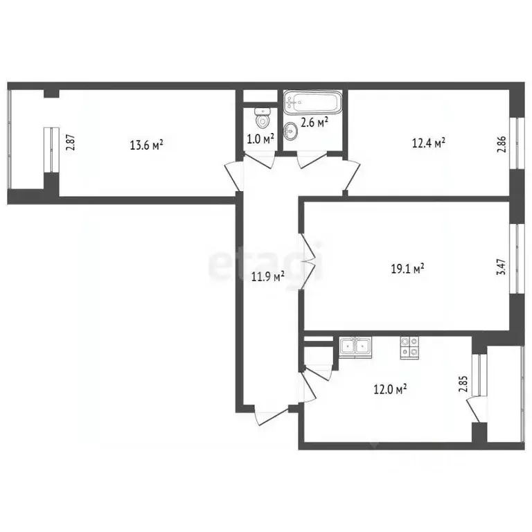 3-к кв. Коми, Усинск Комсомольская ул., 19 (73.0 м) - Фото 1