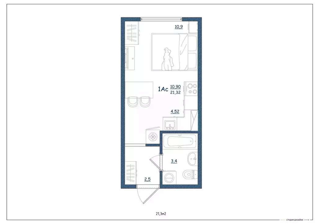 Студия Тверская область, Тверь ул. Левитана, 93А (21.3 м) - Фото 2