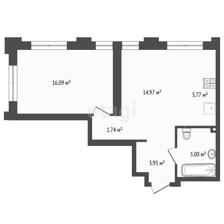 1-комнатная квартира: Тюмень, улица Тимофея Чаркова, 93 (31.06 м) - Фото 1