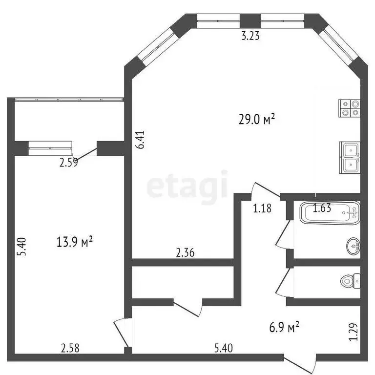 1-комнатная квартира: Вологда, улица Гагарина, 80 (61.3 м) - Фото 0