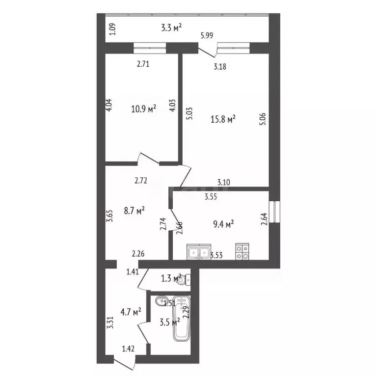 2-к кв. Башкортостан, Стерлитамак Коммунистическая ул., 75А (57.6 м) - Фото 1