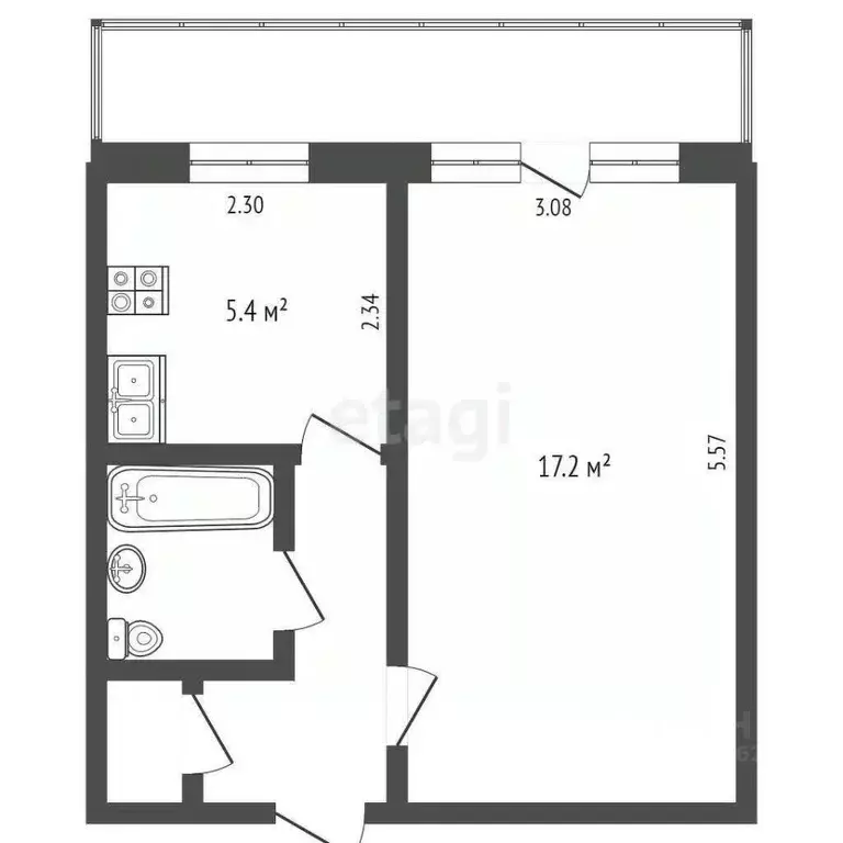 1-к кв. Челябинская область, Челябинск ул. Кузнецова, 8 (30.0 м) - Фото 2