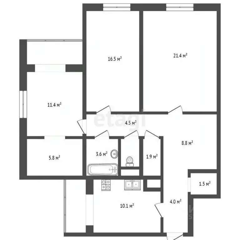 3-к кв. Ямало-Ненецкий АО, Новый Уренгой Оптимистов мкр, 2/2 (90.9 м) - Фото 2