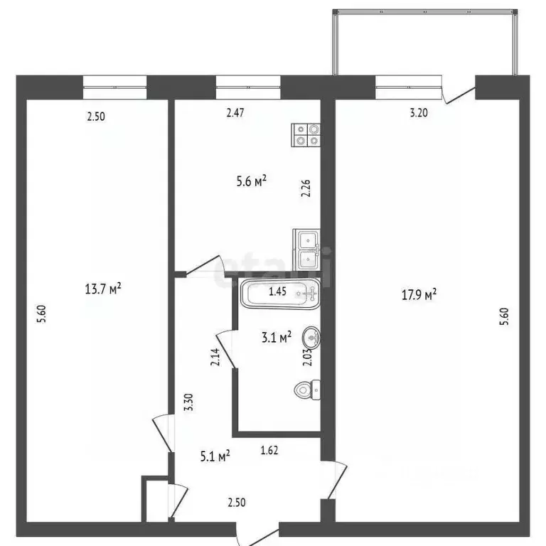 2-к кв. Свердловская область, Тавда ул. Карла Маркса, 74 (45.6 м) - Фото 1