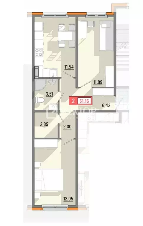 2-комнатная квартира: Ярославль, Шандорная улица, 14 (51.2 м) - Фото 1