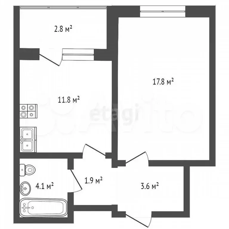 1-к. квартира, 40,6 м, 3/9 эт. - Фото 0