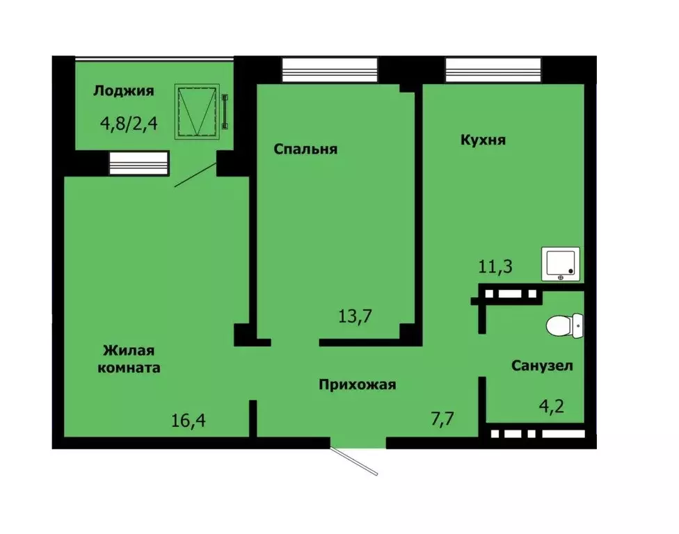 Продаётся 2-к квартира, 54.5 м - Фото 1
