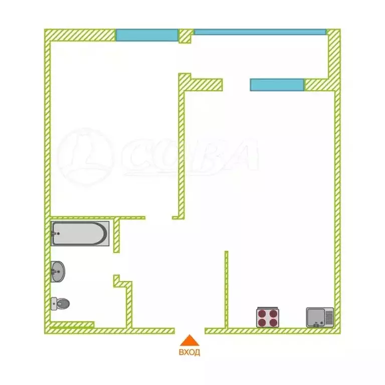1-комнатная квартира: Тюмень, улица 50 лет Октября, 57Б (37 м) - Фото 2