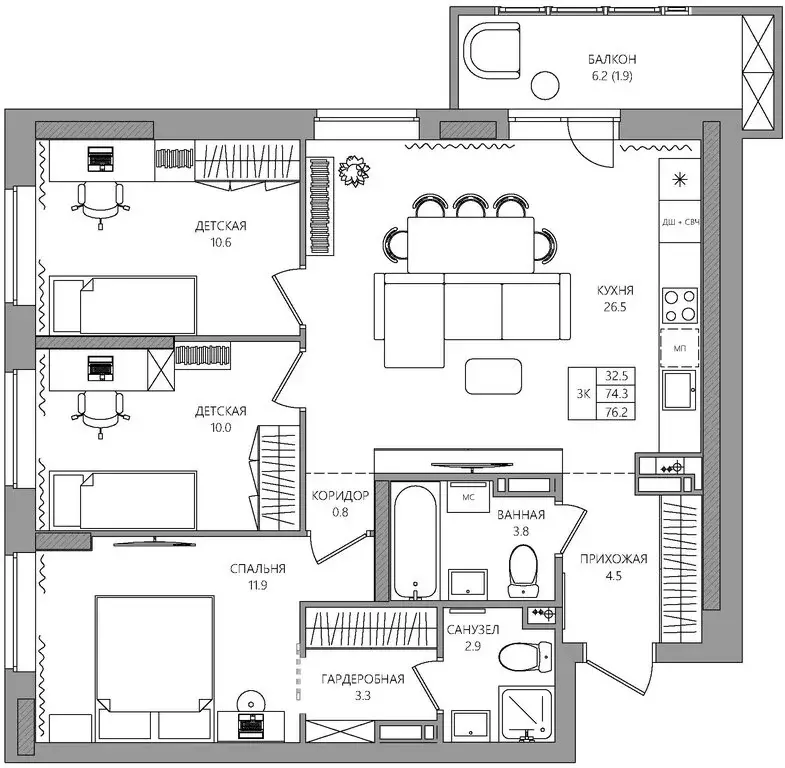 3-комнатная квартира: Пермь, Батумская улица, 21 (76.2 м) - Фото 1