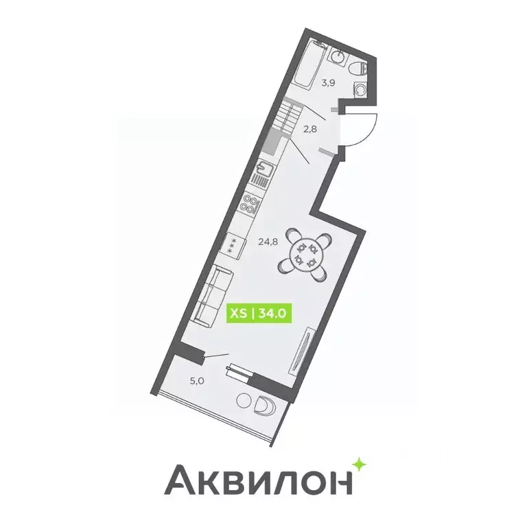 Студия Санкт-Петербург ул. Чирикова, 5 (34.0 м) - Фото 0