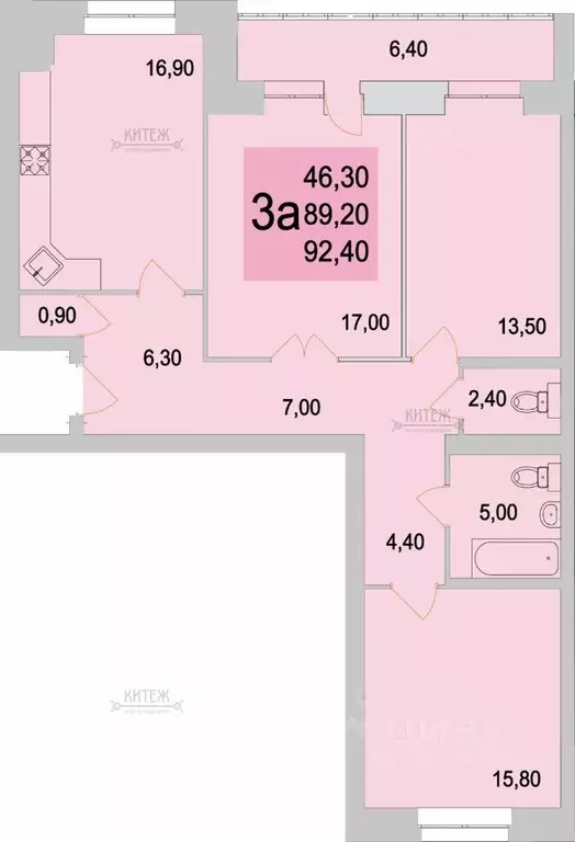 3-к кв. Калужская область, Калуга Резванская ул., 5 (92.4 м) - Фото 2