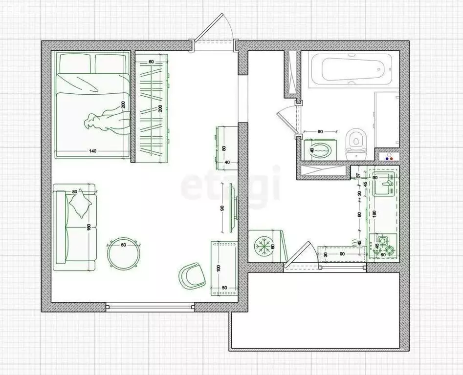 1-комнатная квартира: Казань, улица Академика Глушко, 3 (28.2 м) - Фото 1