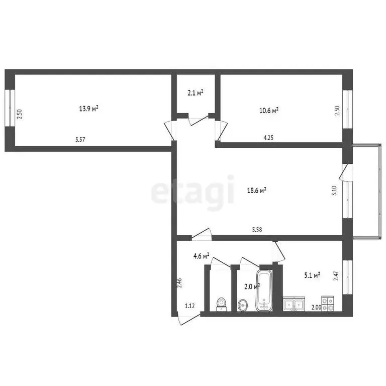 3-комнатная квартира: Кемерово, Волгоградская улица, 9 (58 м) - Фото 0