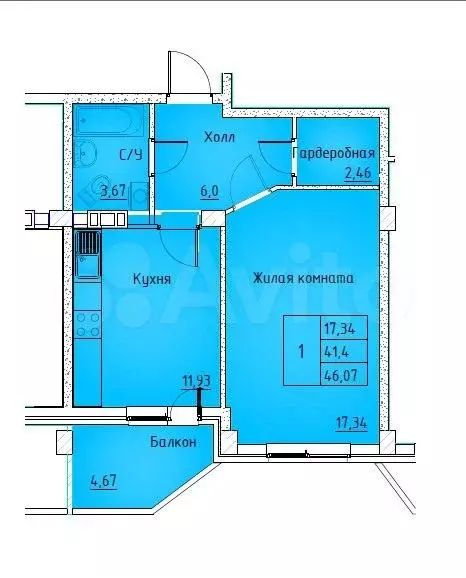 1-к. квартира, 47 м, 3/9 эт. - Фото 0