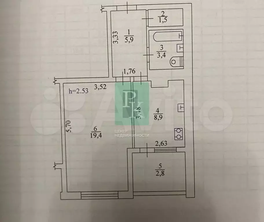 1-к. квартира, 41,9 м, 1/9 эт. - Фото 0