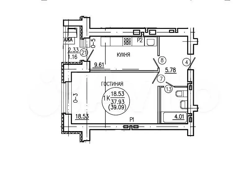 1-к. квартира, 41 м, 2/10 эт. - Фото 0