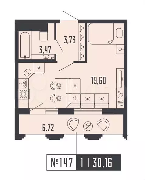 Квартира-студия, 30,2м, 14/24эт. - Фото 1