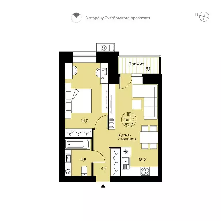 1-комнатная квартира: Сыктывкар, Октябрьский проспект, 139 (45.2 м) - Фото 1