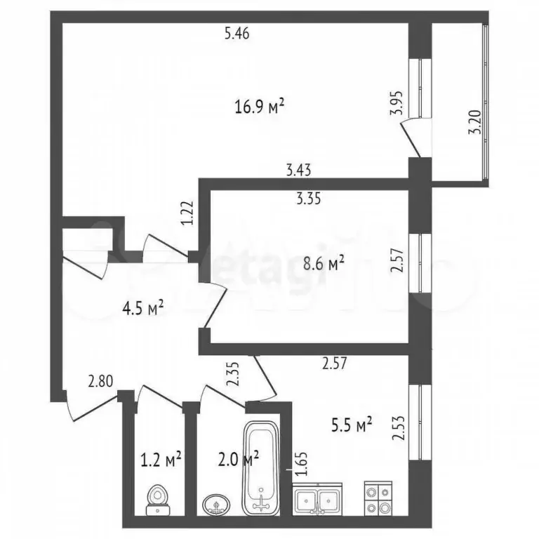2-к. квартира, 39,1 м, 5/5 эт. - Фото 0
