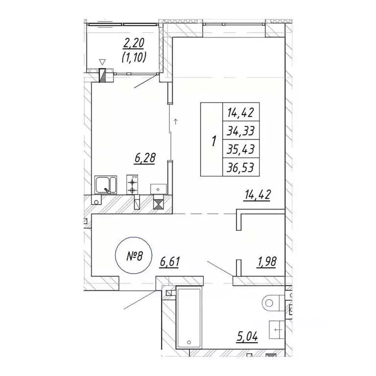 1-к кв. Калининградская область, Зеленоградск  (36.53 м) - Фото 1