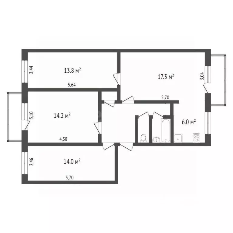 4-к кв. Вологодская область, Вологда Козленская ул., 71 (78.1 м) - Фото 1