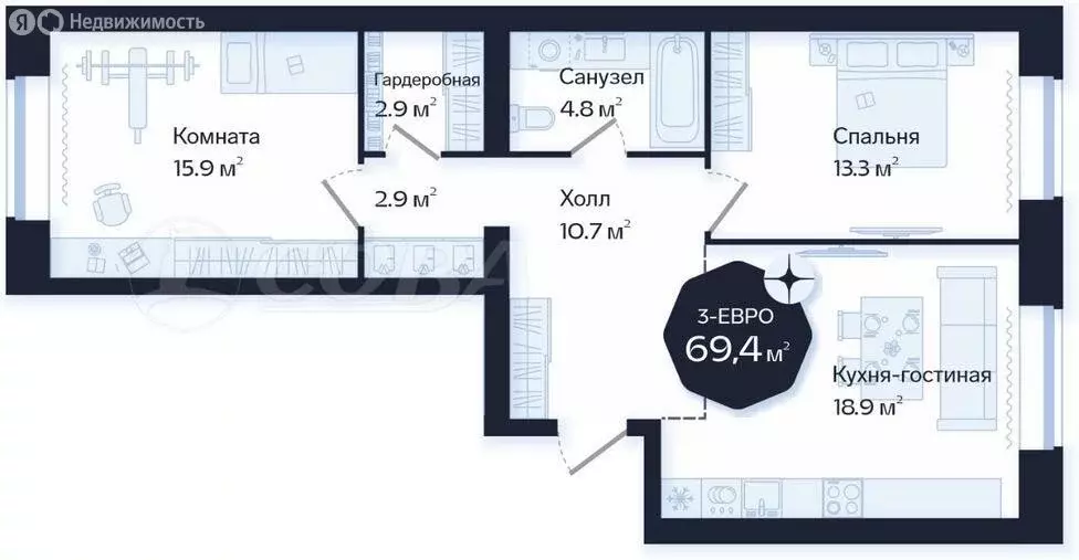 2-комнатная квартира: Тюмень, Новгородская улица, 20 (67 м) - Фото 0