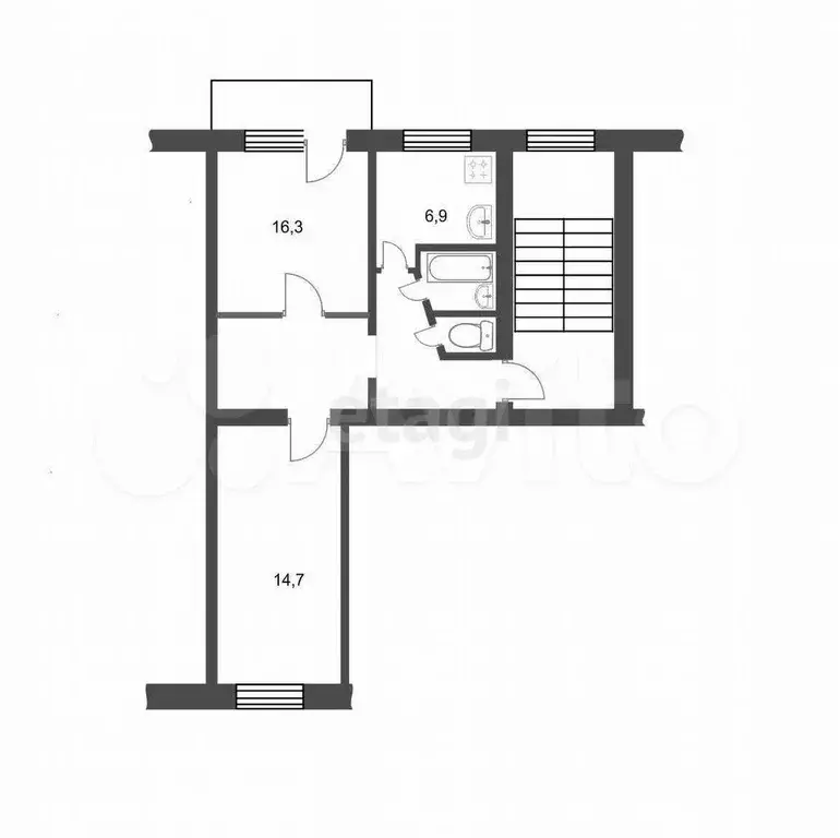 2-к. квартира, 42,9 м, 5/5 эт. - Фото 0