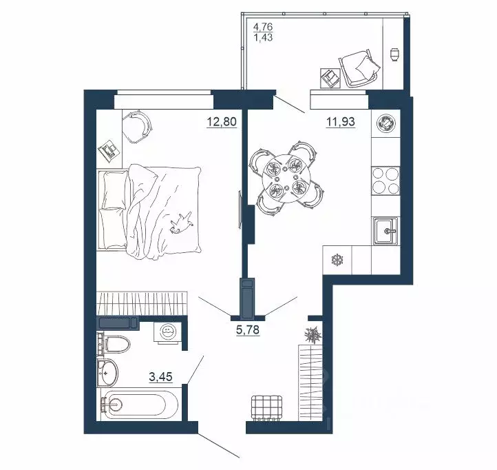 1-к кв. Воронежская область, Воронеж Московский просп., 66 (35.39 м) - Фото 1