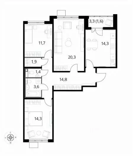 3-к кв. москва ленинградское ш, 228к4 (84.0 м) - Фото 0