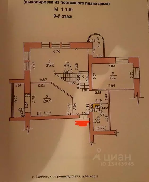 3-к кв. Тамбовская область, Тамбов Кронштадтская ул., 4Ак1 (156.0 м) - Фото 2