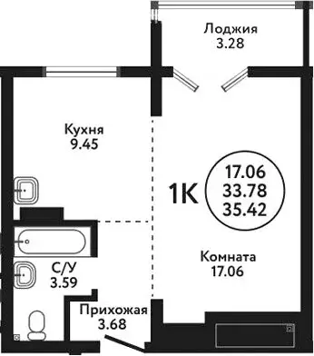 1-комнатная квартира: село Верх-Тула, Луговая улица, 19 (33.78 м) - Фото 0