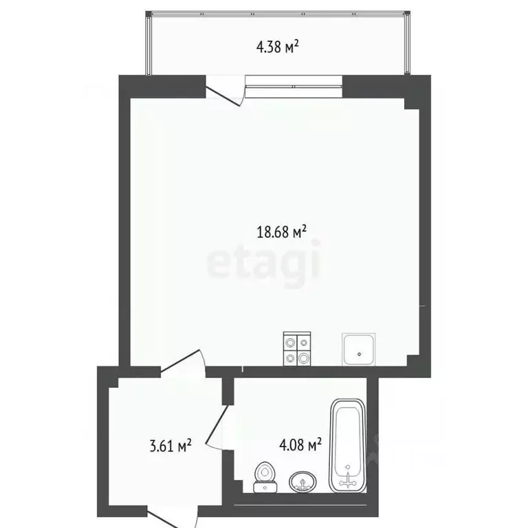 Студия Тюменская область, Тюмень ул. Николая Никитина, 4 (26.6 м) - Фото 2