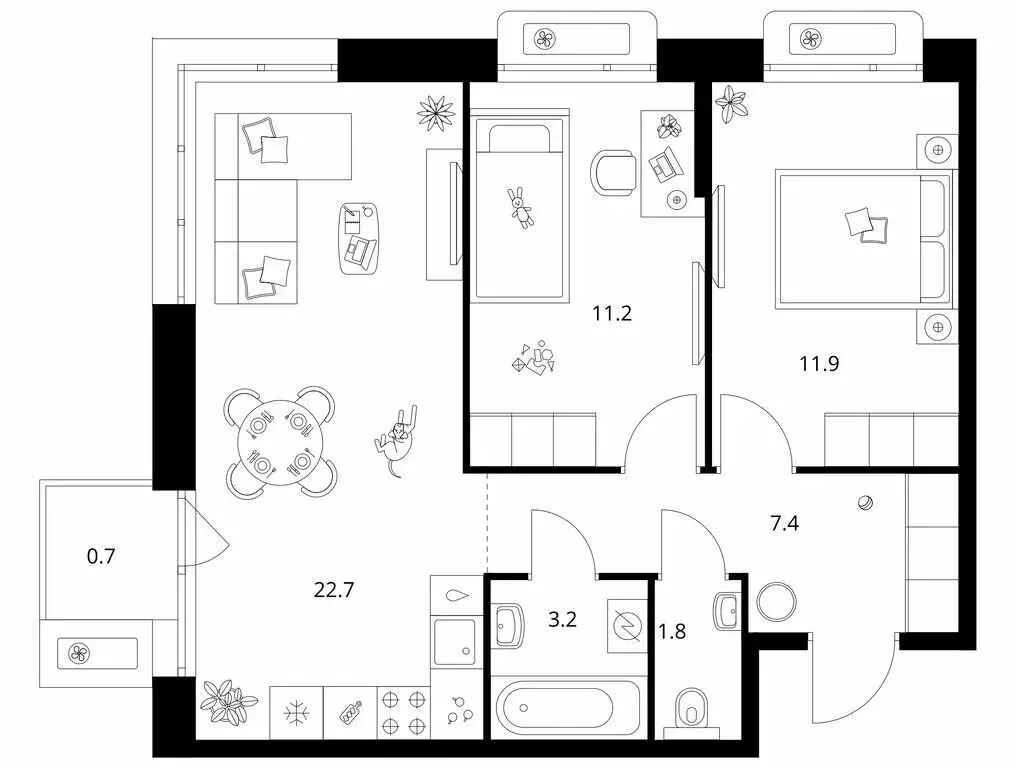 2-комнатная квартира: Казань, ЖК Сиберово, 3 (58.9 м) - Фото 1