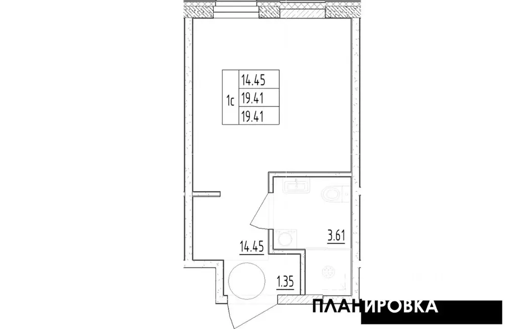 Студия Санкт-Петербург Коломяжский просп., 4 (19.41 м) - Фото 1