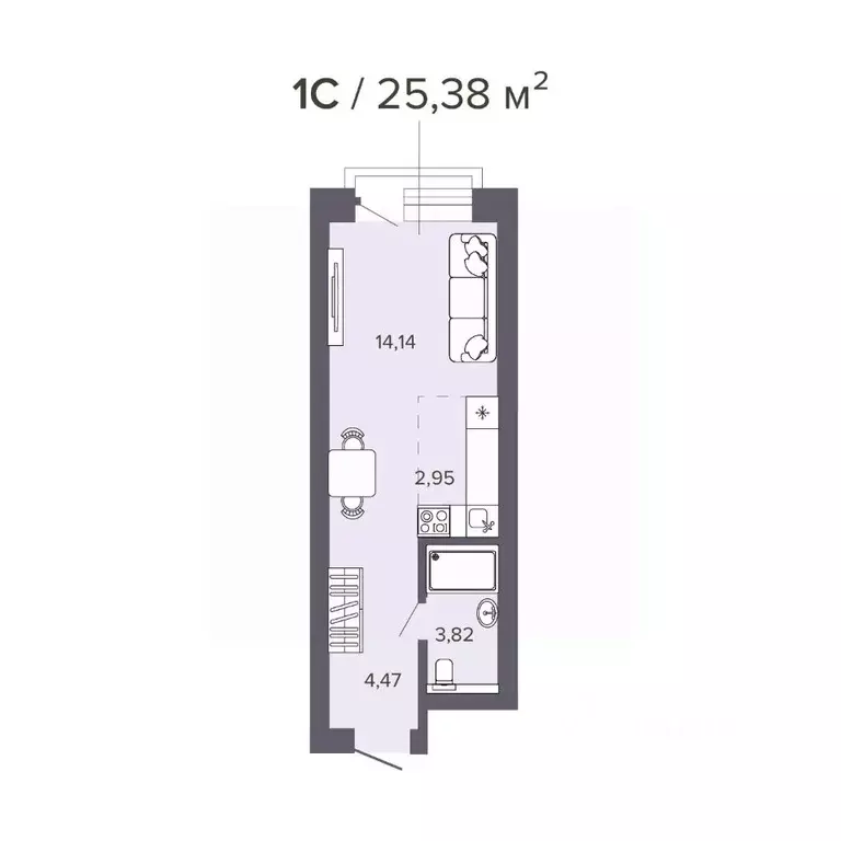 Студия Новосибирская область, Новосибирск Нарымская ул., 22 (25.38 м) - Фото 0