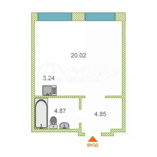 Квартира-студия: Тюмень, улица Павла Никольского, 6 (33.4 м) - Фото 2