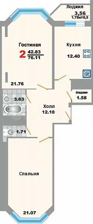 2-к. квартира, 76 м, 15/16 эт. - Фото 0