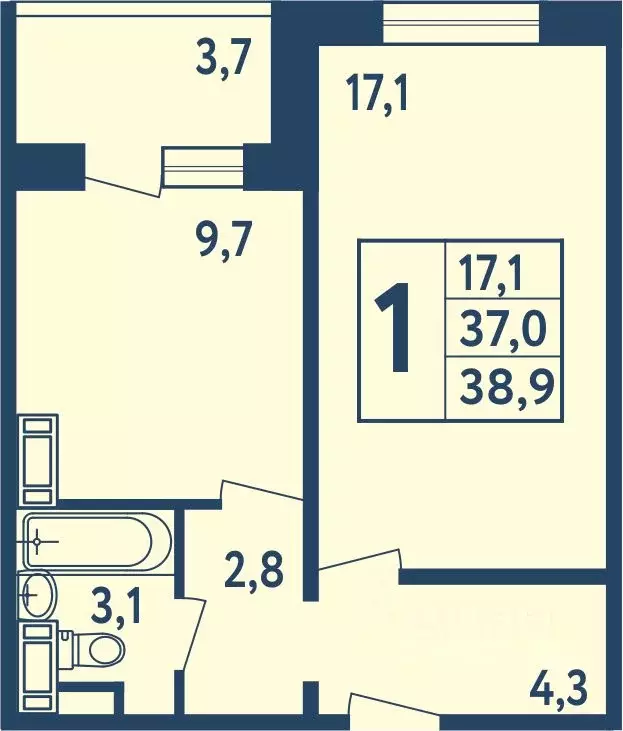 1-к кв. Башкортостан, Уфа ул. Мечтателей, 17 (38.7 м) - Фото 1