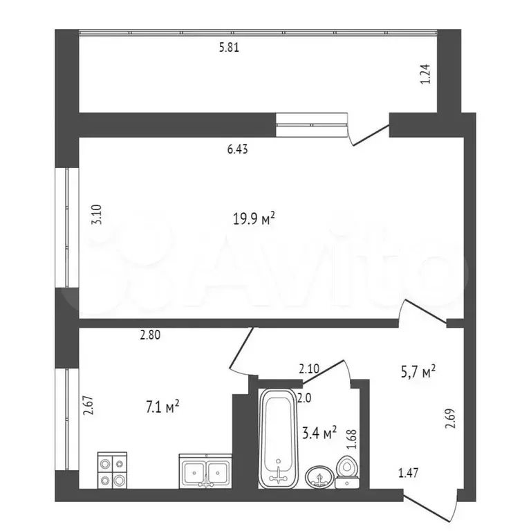 1-к. квартира, 35,8 м, 7/9 эт. - Фото 0