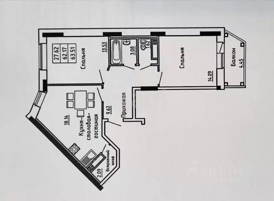 2-к кв. Удмуртия, Ижевск ул. Героя России Ильфата Закирова, 36 (65.2 ... - Фото 2