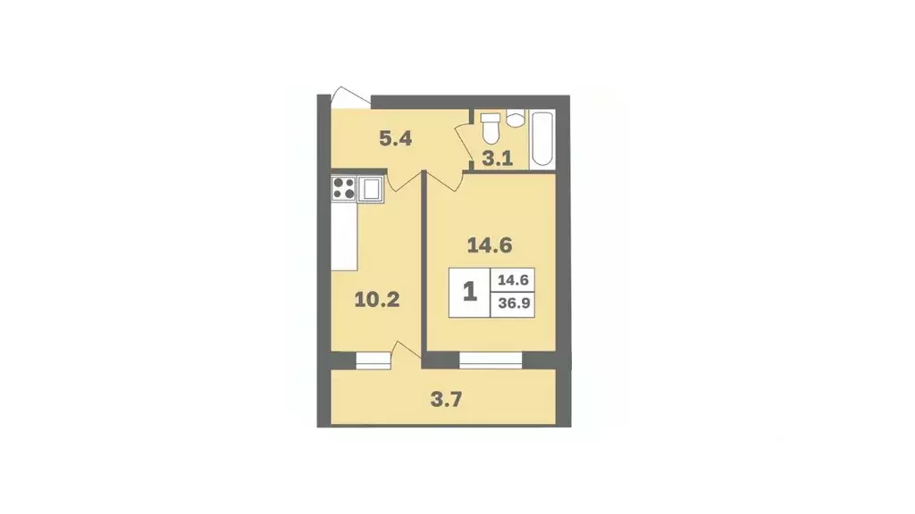 1-к кв. Башкортостан, Уфа Дагестанская ул., лит12 (36.9 м) - Фото 1