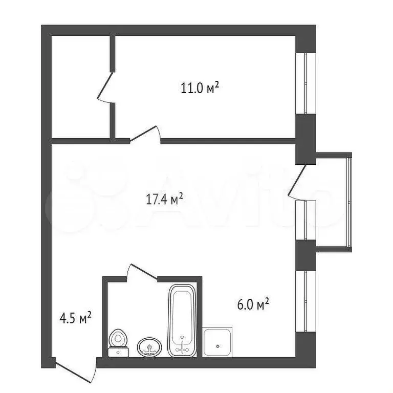 2-к. квартира, 44,6 м, 4/5 эт. - Фото 0