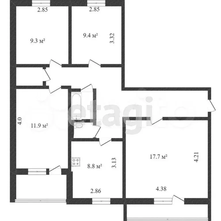 4-к. квартира, 78,4 м, 8/9 эт. - Фото 0