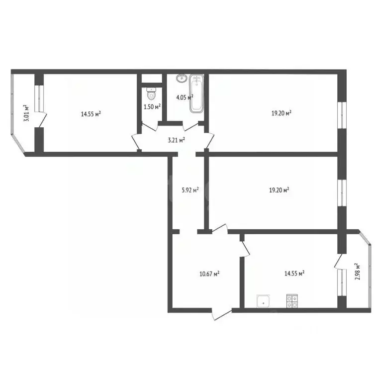 3-к кв. Тюменская область, Тюмень ул. Федюнинского, 54к2 (91.6 м) - Фото 2