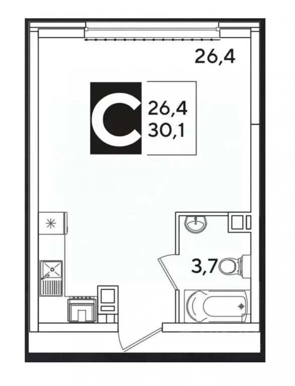 Студия Краснодарский край, Краснодар ул. Ивана Беличенко, 92 (30.1 м) - Фото 1