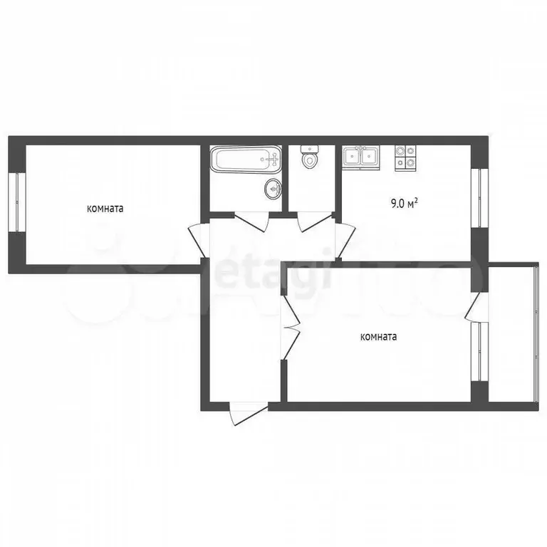 2-к. квартира, 51 м, 3/9 эт. - Фото 0
