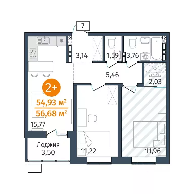 2-к кв. Тюменская область, Тюменский муниципальный округ, д. Дударева ... - Фото 1