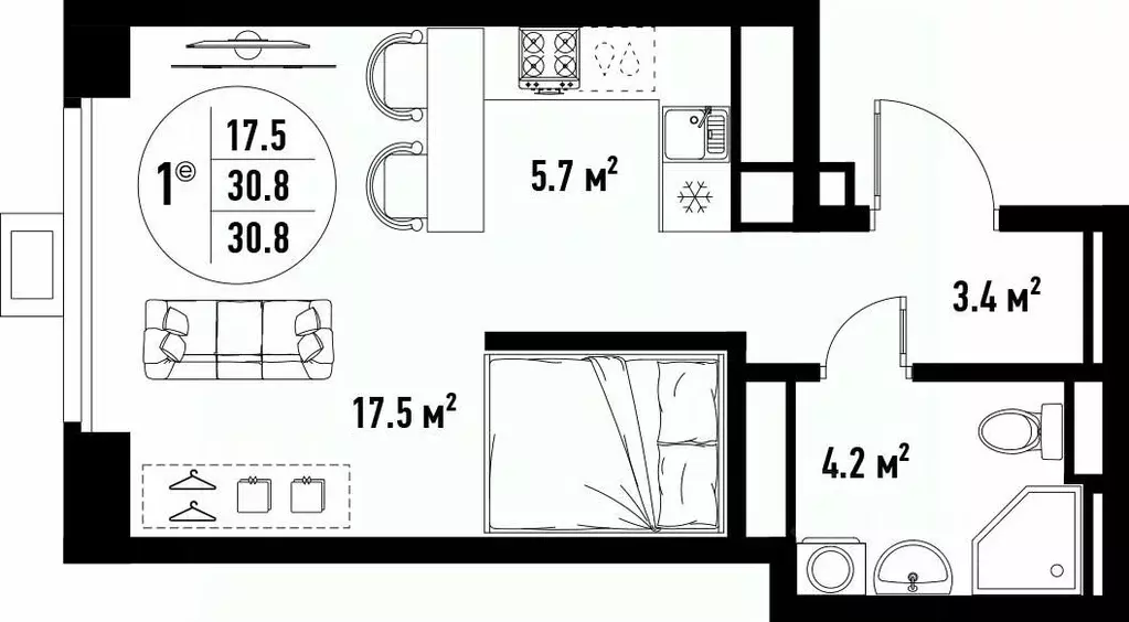 1-к кв. Астраханская область, Астрахань ул. Бэра, 29 (30.8 м) - Фото 2