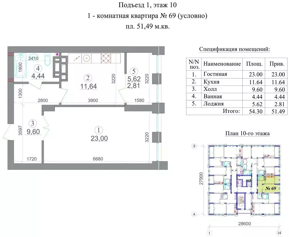 1-комнатная квартира: Владикавказ, ЖК Эко-квартал Алания (51.49 м) - Фото 1